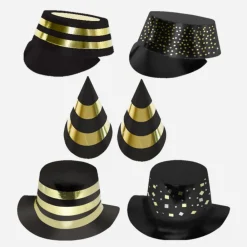 Best Cotillons D'Alsace 12 Black And Gold Party Hats
