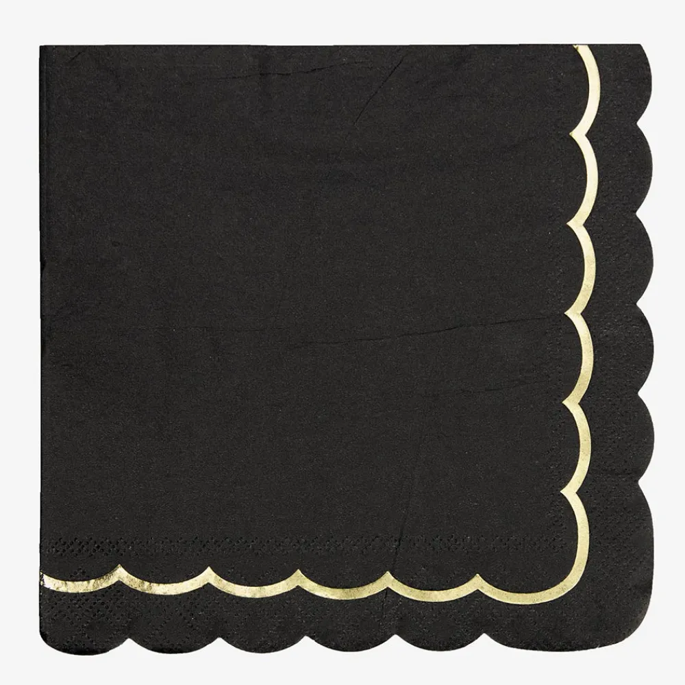 Hot Party Pro 16 Black Scalloped Napkins