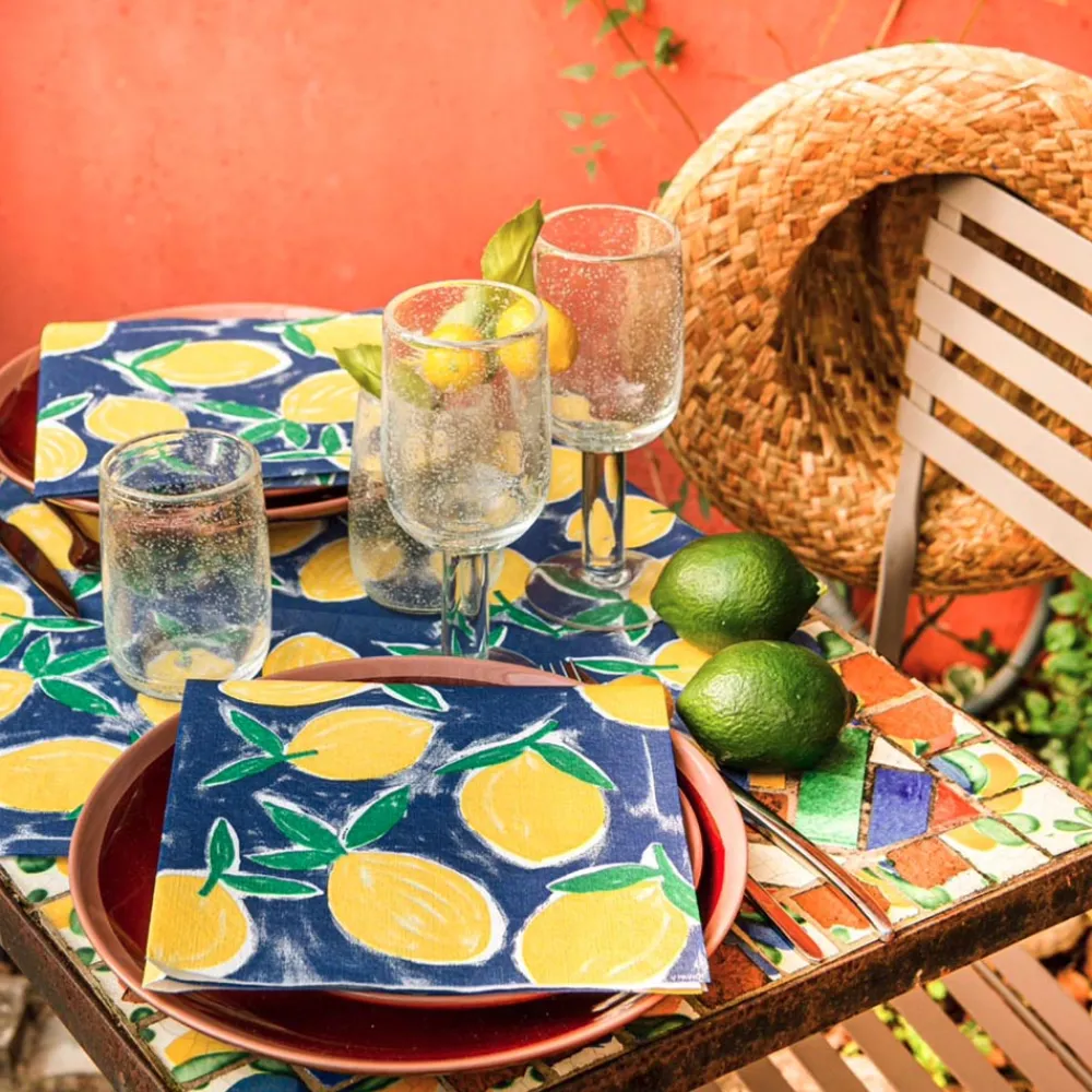 Sale Françoise Paviot 20 Blue And Lemon Yellow Napkins