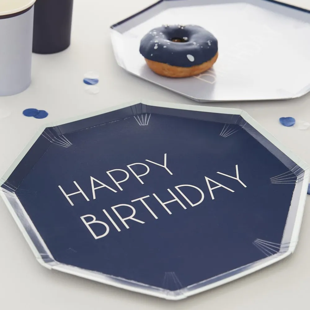 Online Ginger Ray 8 Blue Happy Birthday Plates