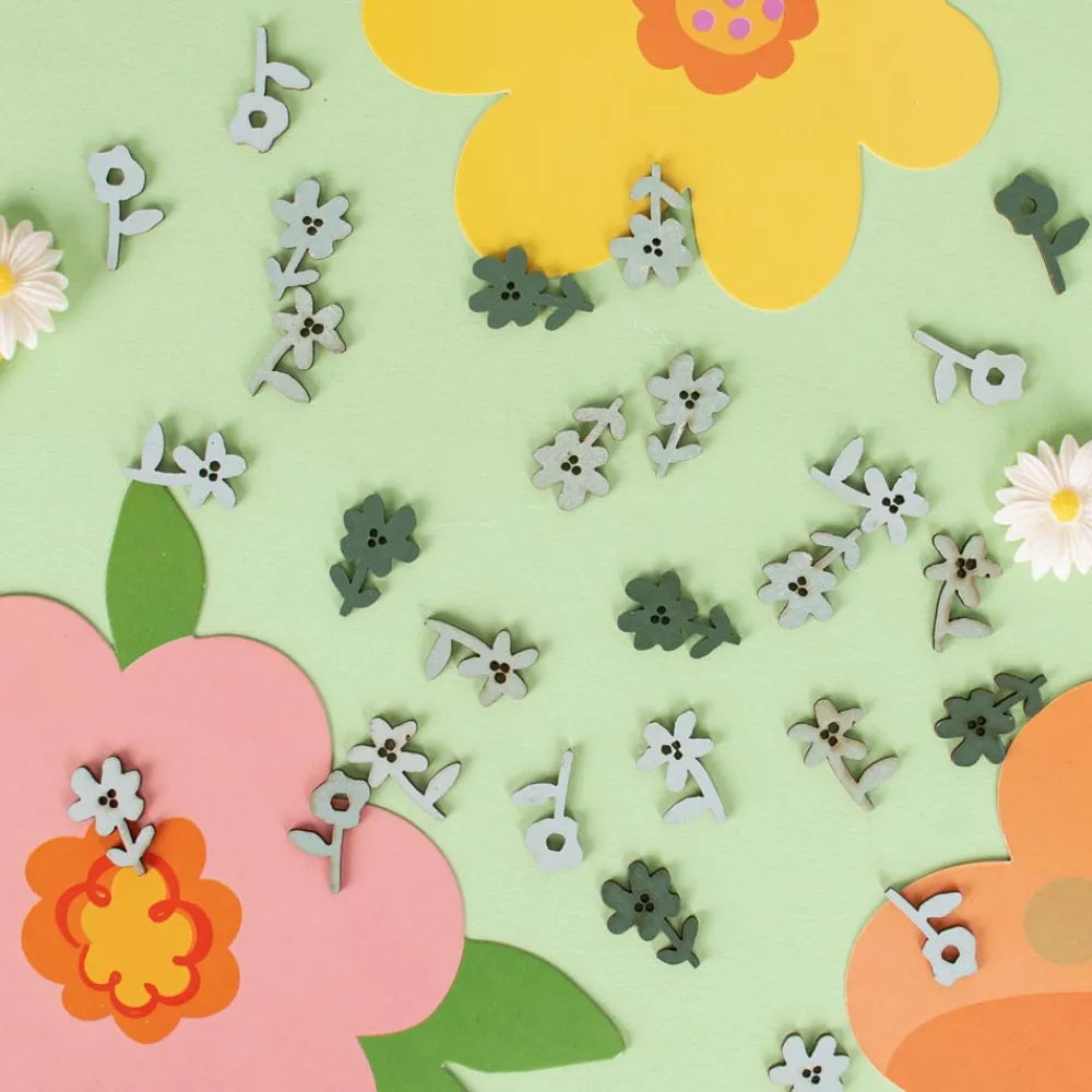 New Rico Design 48 Duo Mint Flower Confetti In Wood