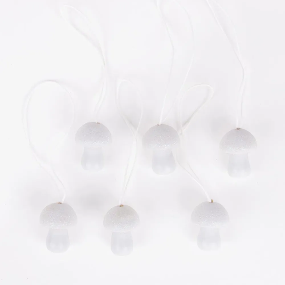 New Rico Design 6 Gift Tags Glittery White Mushrooms