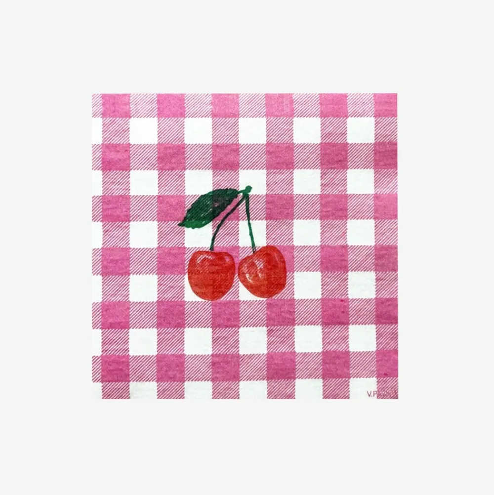 Store Françoise Paviot 20 Small Cherry Pink Gingham Napkins