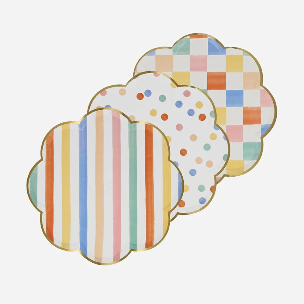 New Meri Meri 8 Small Plates With Colorful Patterns