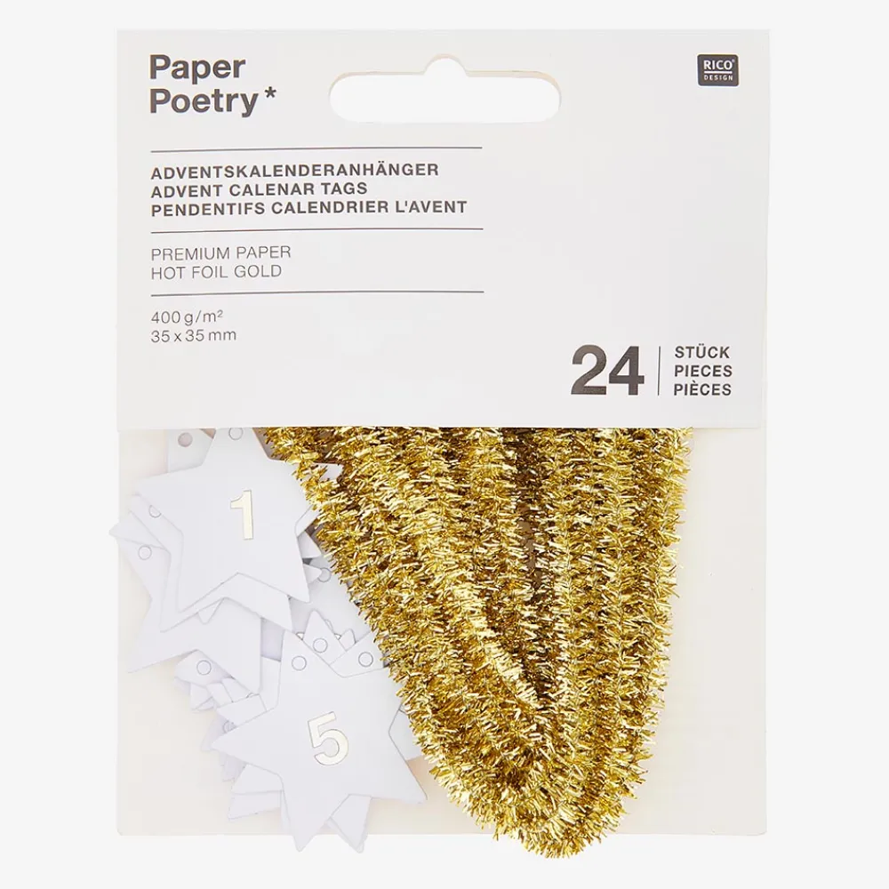 Sale Rico Design Advent Calendar - 24 White Star Gift Tags