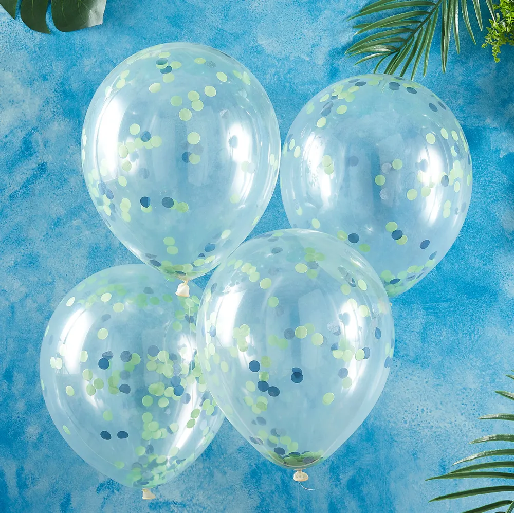 Store Ginger Ray Balloons: 5 Green And Blue Confetti Balloons