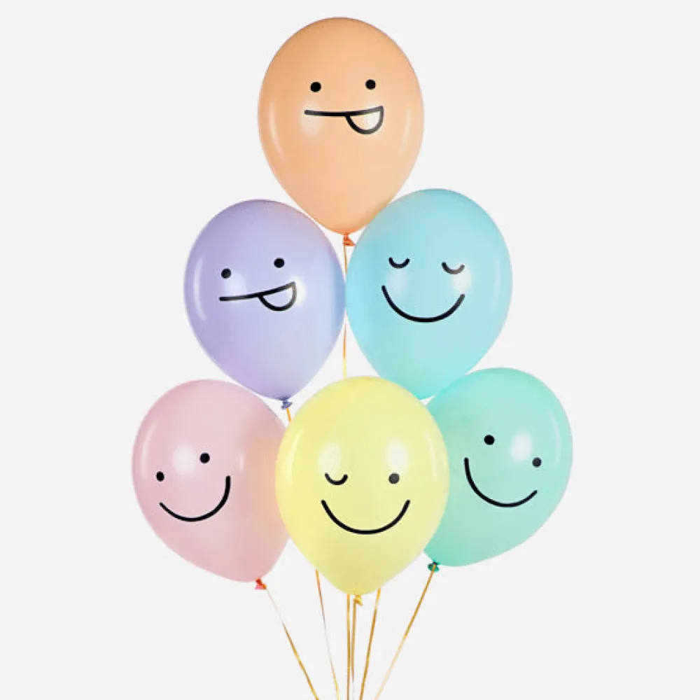 Hot Party Deco Balloons: 6 Pastel Smiley Balloons