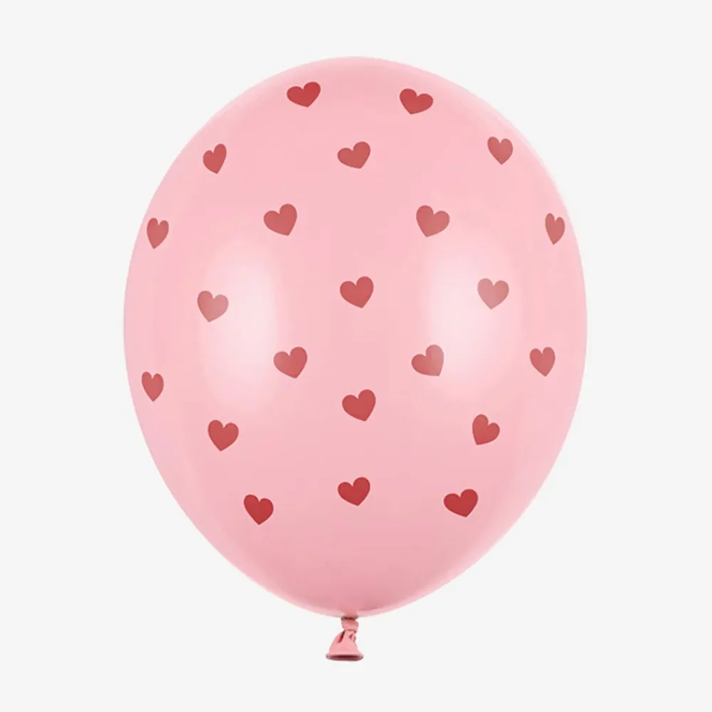 New Party Deco Balloons: 6 Pink Balloons With Red Hearts