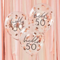 Cheap Ginger Ray Balloons: 5 Rose Gold 50St Birthday Confetti Balloons