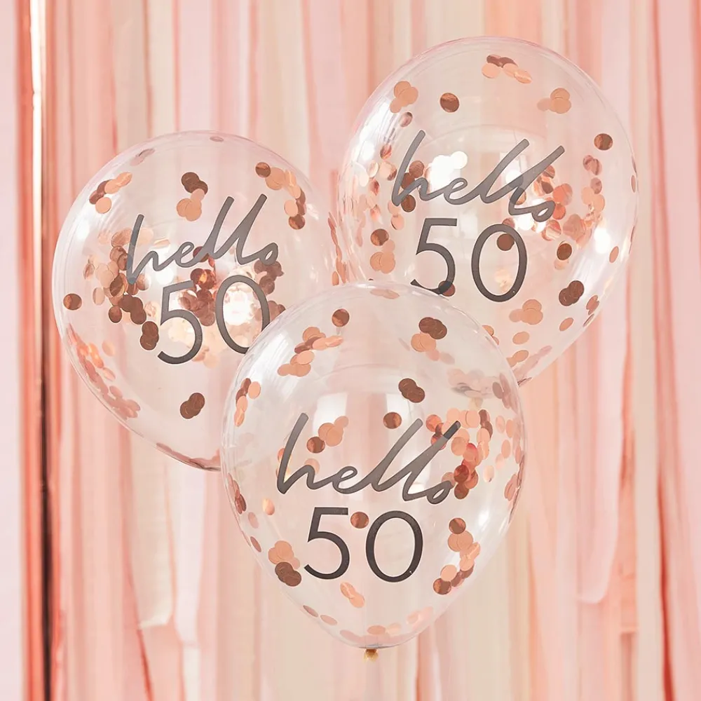 Cheap Ginger Ray Balloons: 5 Rose Gold 50St Birthday Confetti Balloons