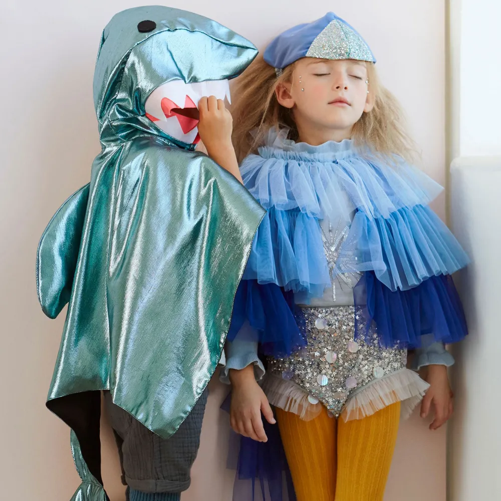Best Meri Meri Blue Bird Costume: Tulle Cape And Velvet Headpiece And Sequined Fabric