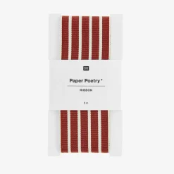 Cheap Rico Design Burgundy And Cream Striped Woven Ribbon