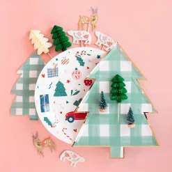 New Meri Meri Christmas - 16 Gingham Christmas Tree Napkins