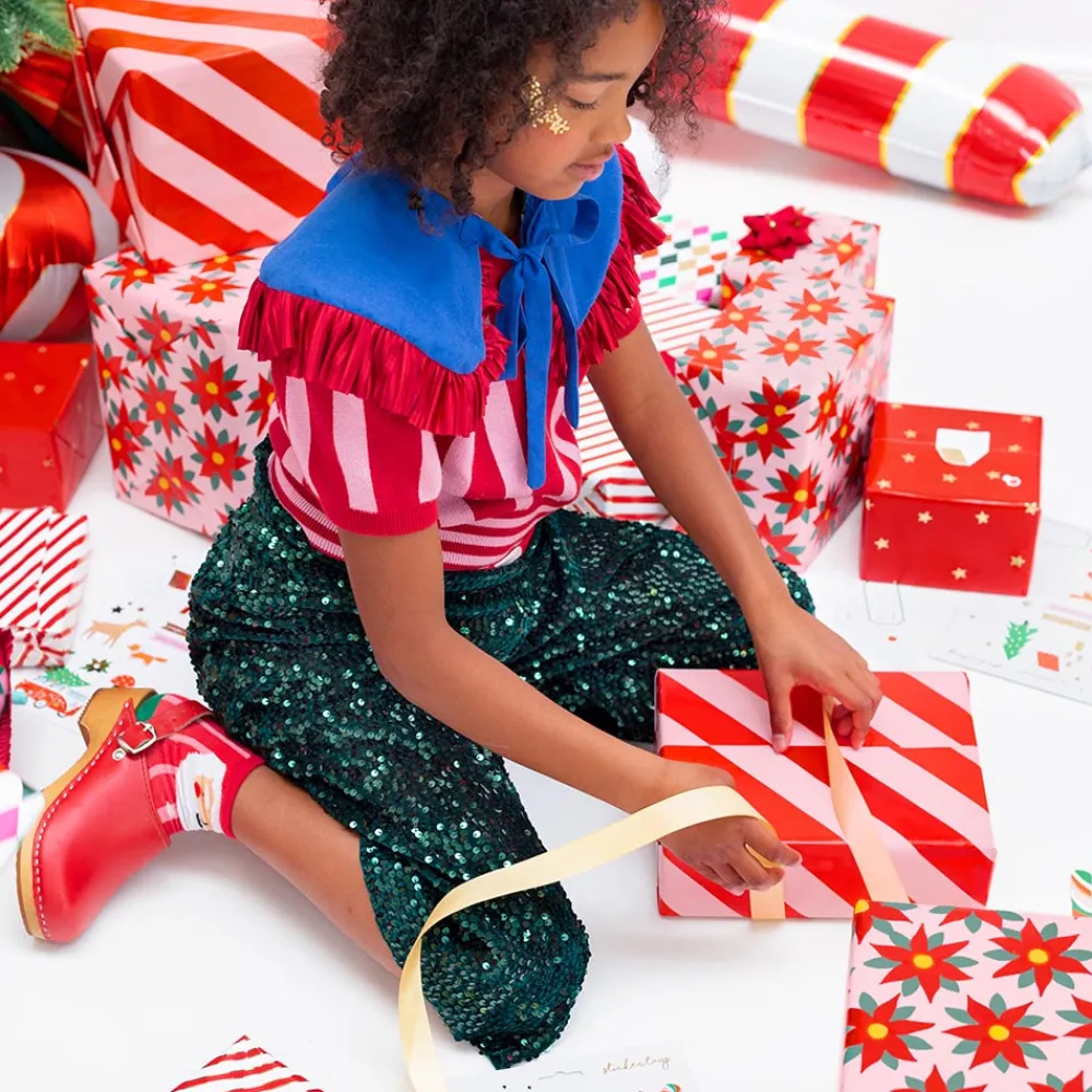 Clearance Party Deco Christmas - 1 Roll Of Red Striped Gift Paper