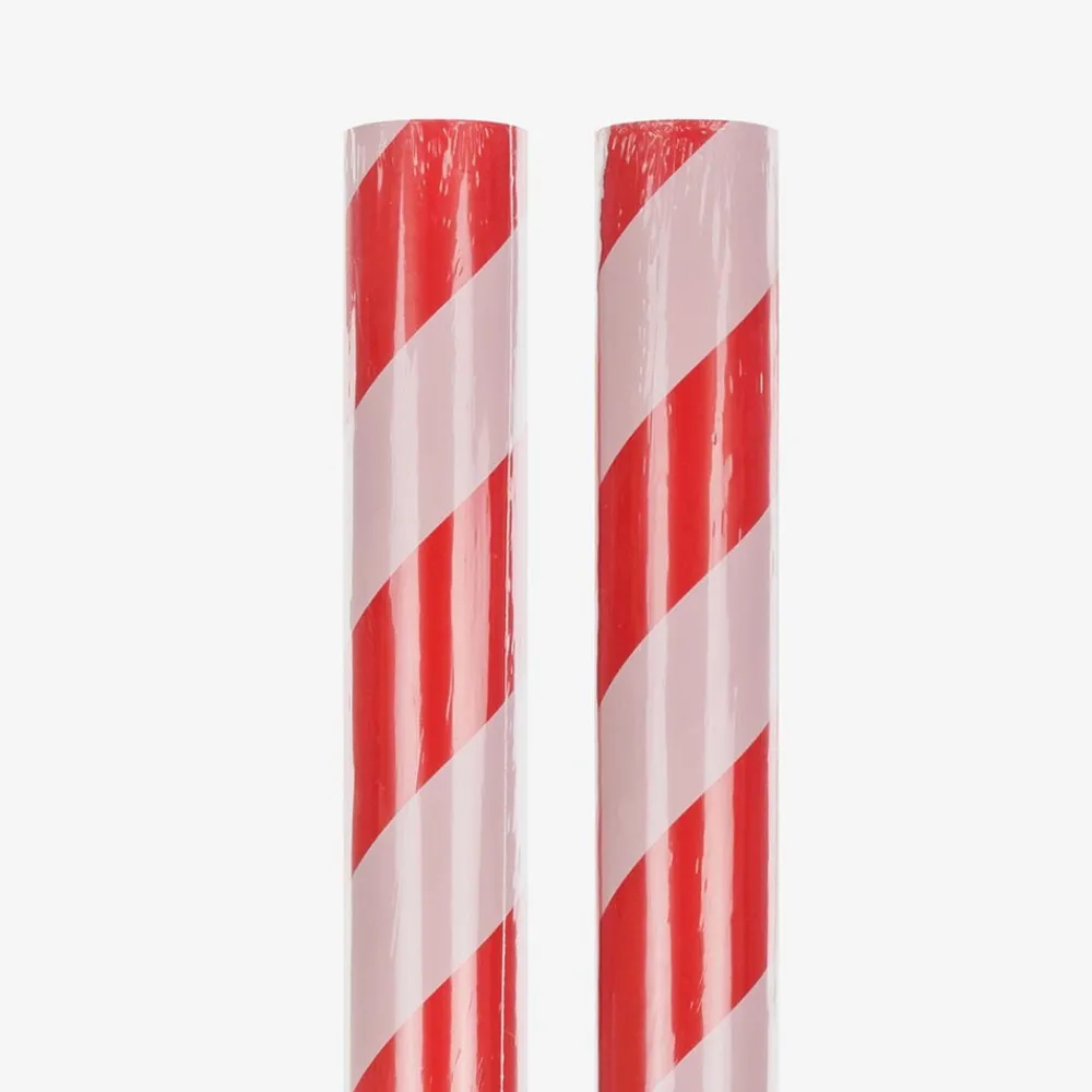 Clearance Party Deco Christmas - 1 Roll Of Red Striped Gift Paper