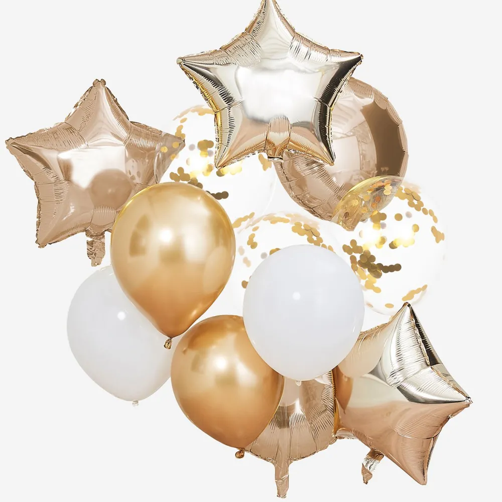 Fashion Ginger Ray Cluster Of 12 Gold And White Balloons