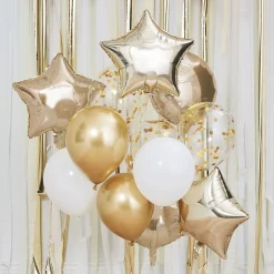 Fashion Ginger Ray Cluster Of 12 Gold And White Balloons