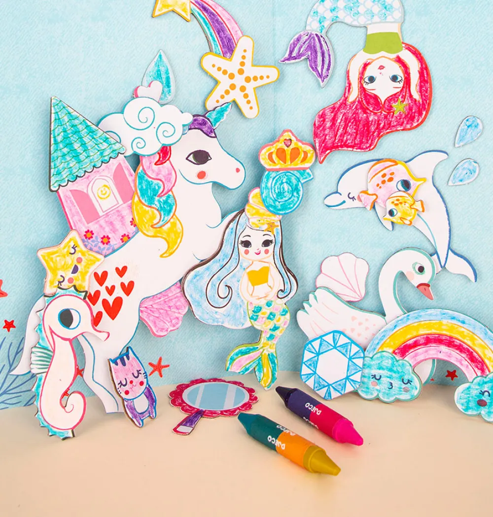Shop Djeco Coloring And Collage Activity: A World To Create, Princesses, Fairies, Mermaids