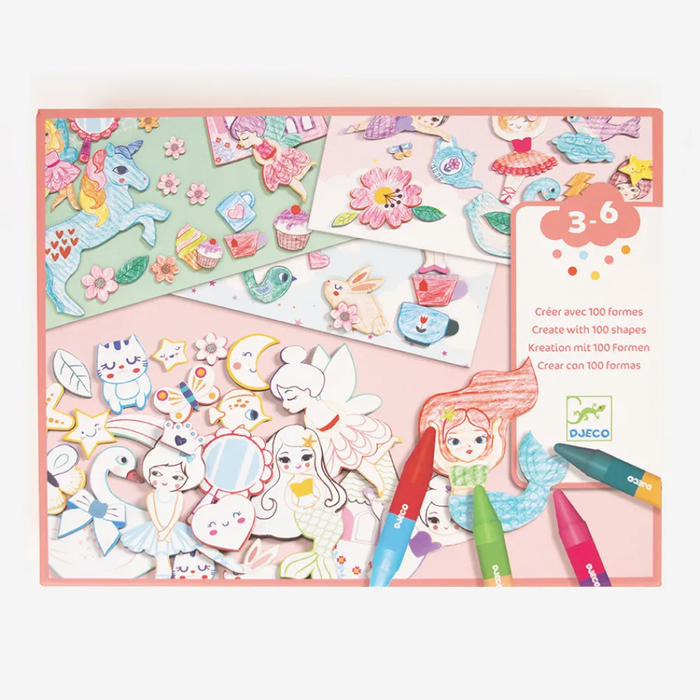 Outlet Djeco Coloring And Collage Activity: A World To Create, Princesses, Fairies, Mermaids