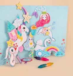 Outlet Djeco Coloring And Collage Activity: A World To Create, Princesses, Fairies, Mermaids