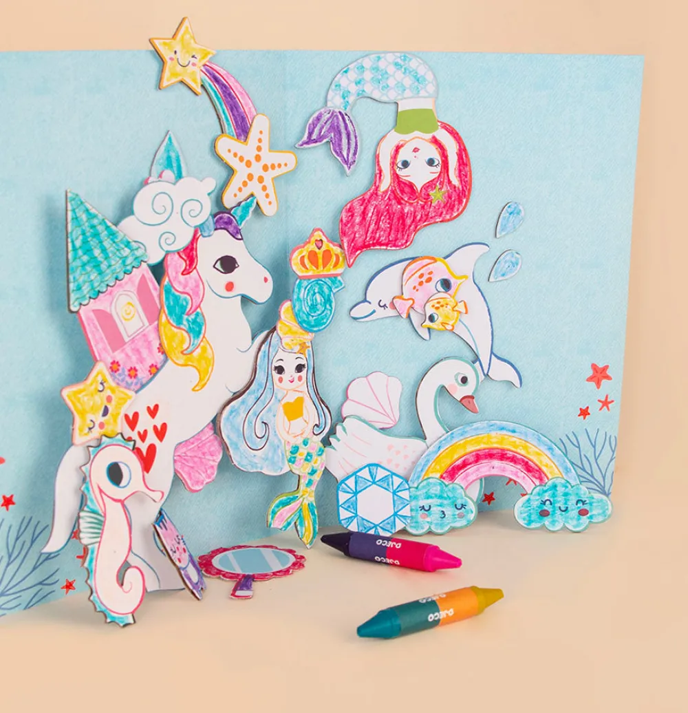 Outlet Djeco Coloring And Collage Activity: A World To Create, Princesses, Fairies, Mermaids