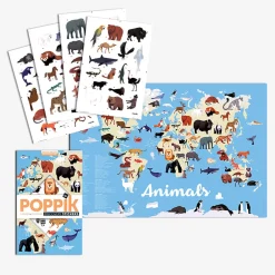 Hot Poppik Educational Poster + 67 Stickers: Animals Of The World