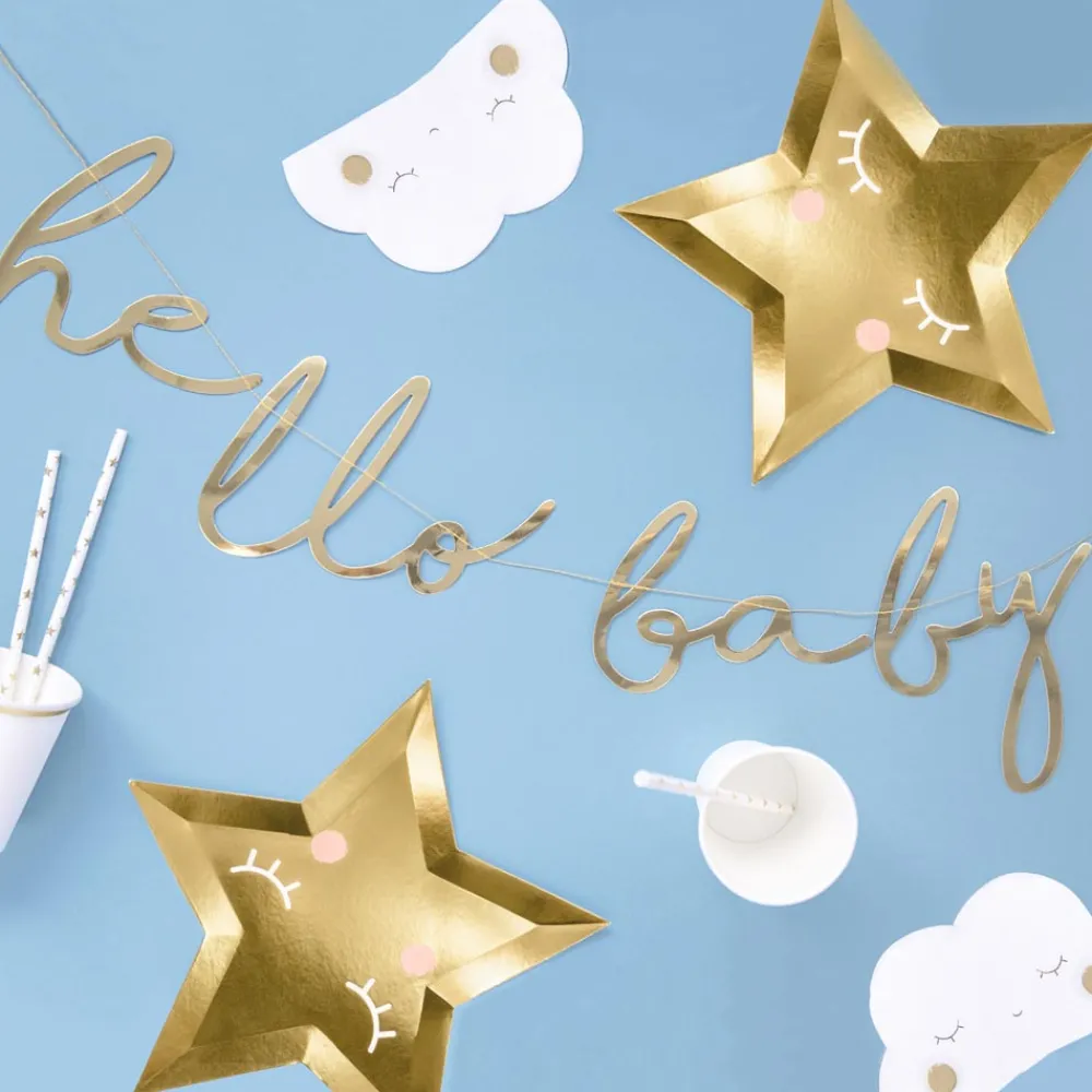 Cheap Party Deco Gold Hello Baby Garland