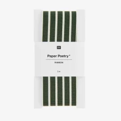 Fashion Rico Design Green And Cream Striped Woven Ribbon