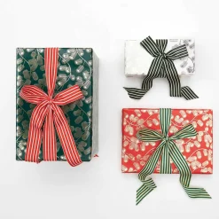 Fashion Rico Design Green And Cream Striped Woven Ribbon