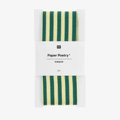 Hot Rico Design Green And Yellow Striped Woven Ribbon