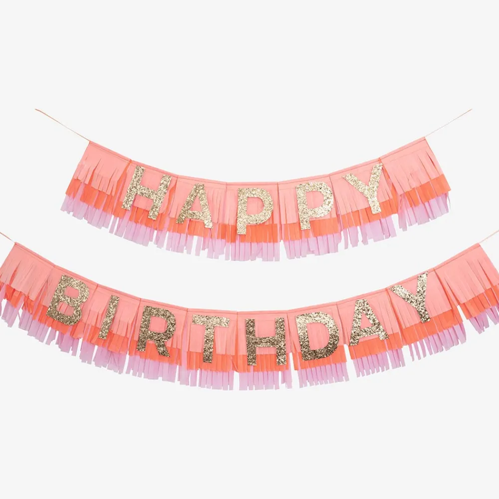 New Meri Meri Happy Birthday Fringe Garland Pink
