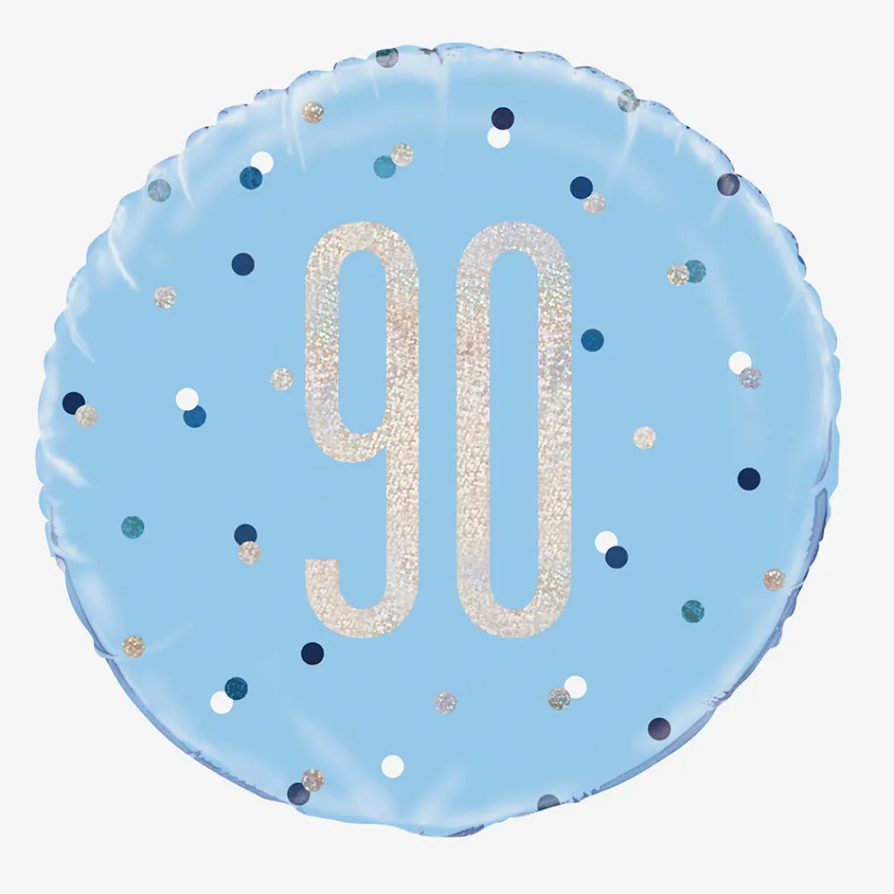 Shop Unique Party Helium Balloon 90 Years Blue And Holographic