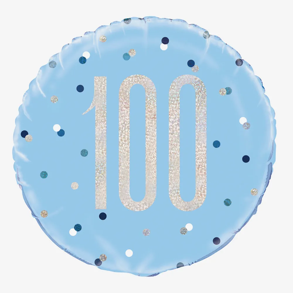 Store Unique Party Helium Balloon 100 Years Blue And Holographic