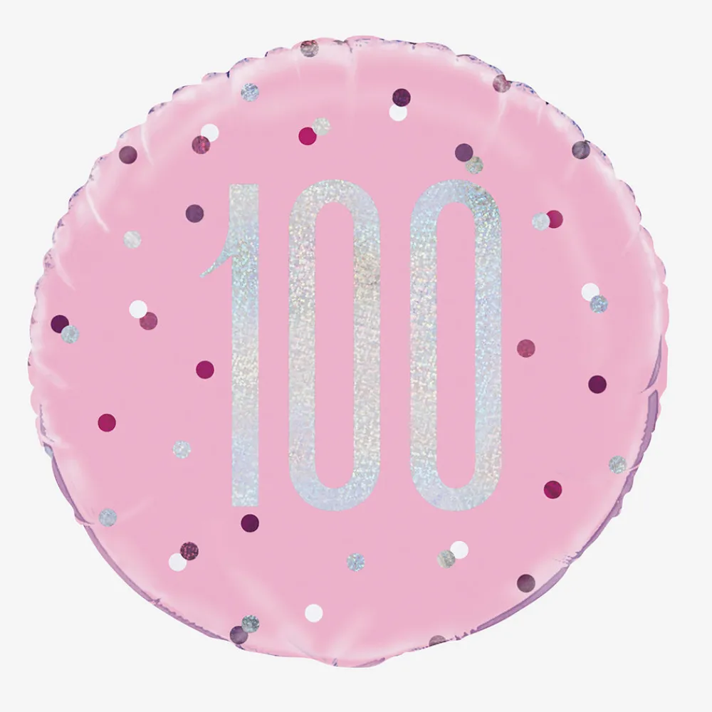 Flash Sale Unique Party Helium Balloon 100 Years Pink And Holographic