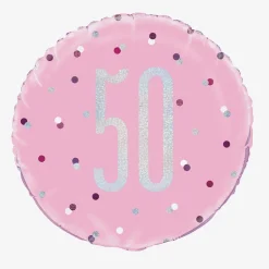 Best Sale Unique Party Helium Balloon 50 Years Pink And Holographic