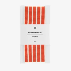 Cheap Rico Design Red And Cream Striped Woven Ribbon