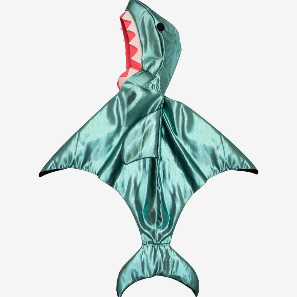 Flash Sale Meri Meri Shark Costume: Lined Metallic Blue Cape With Hood